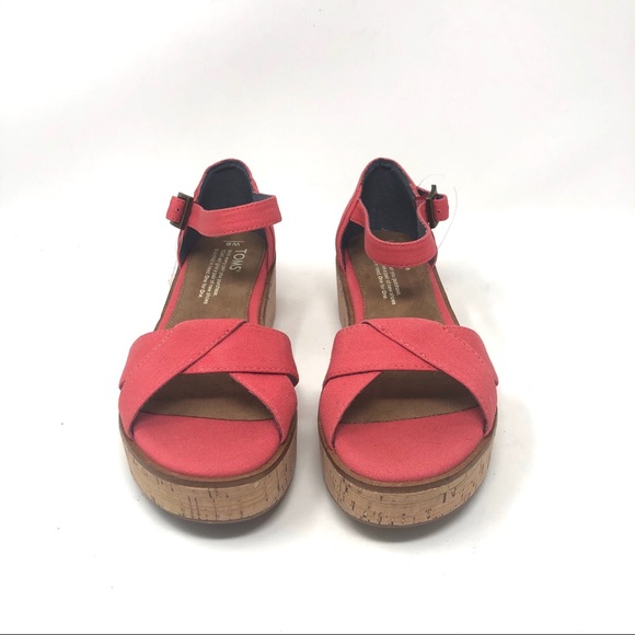 Toms Harper Coral Canvas Wedge Sandal Sample Sz 6 - Picture 3 of 8